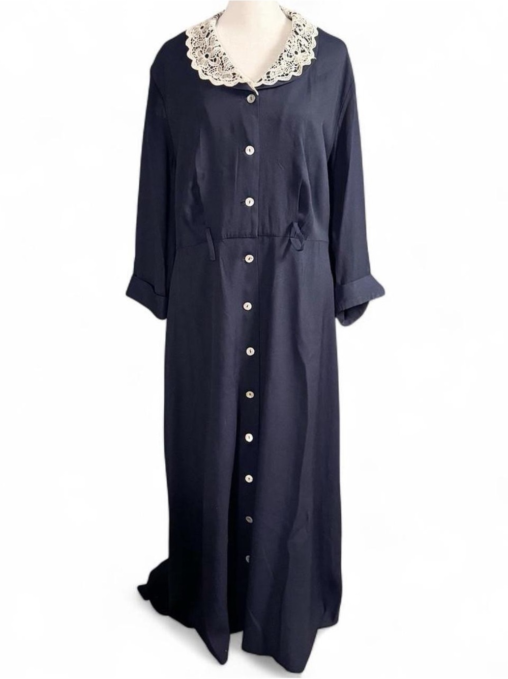 Vintage S.L. Fashions Navy Blue Lace Collar Maxi Dress 14W